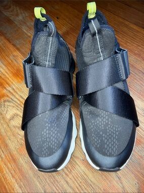 Sorel Black Slip-On Sport Sandals with Neon Yellow Pull Tabs